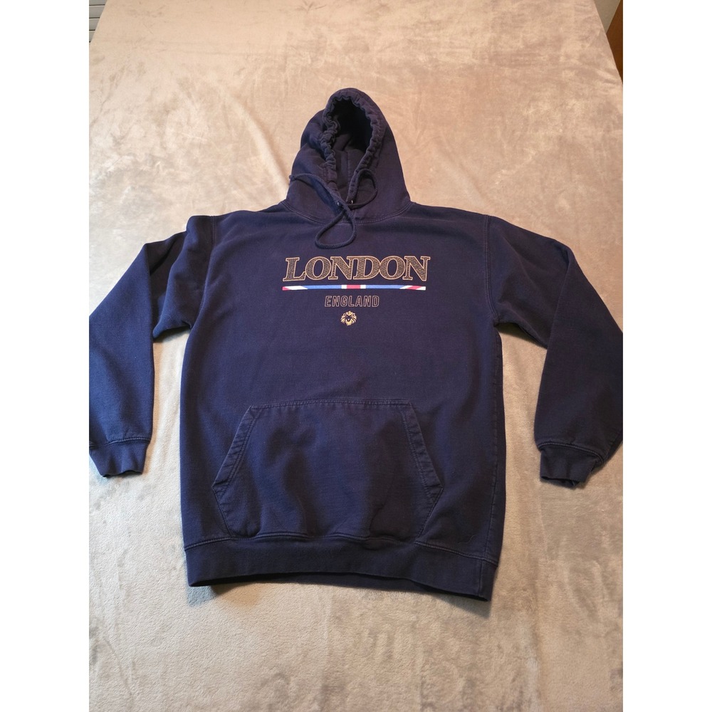 Just Hoods Hoodie Mens Large Navy Blue London England Graphic Pullover JH001